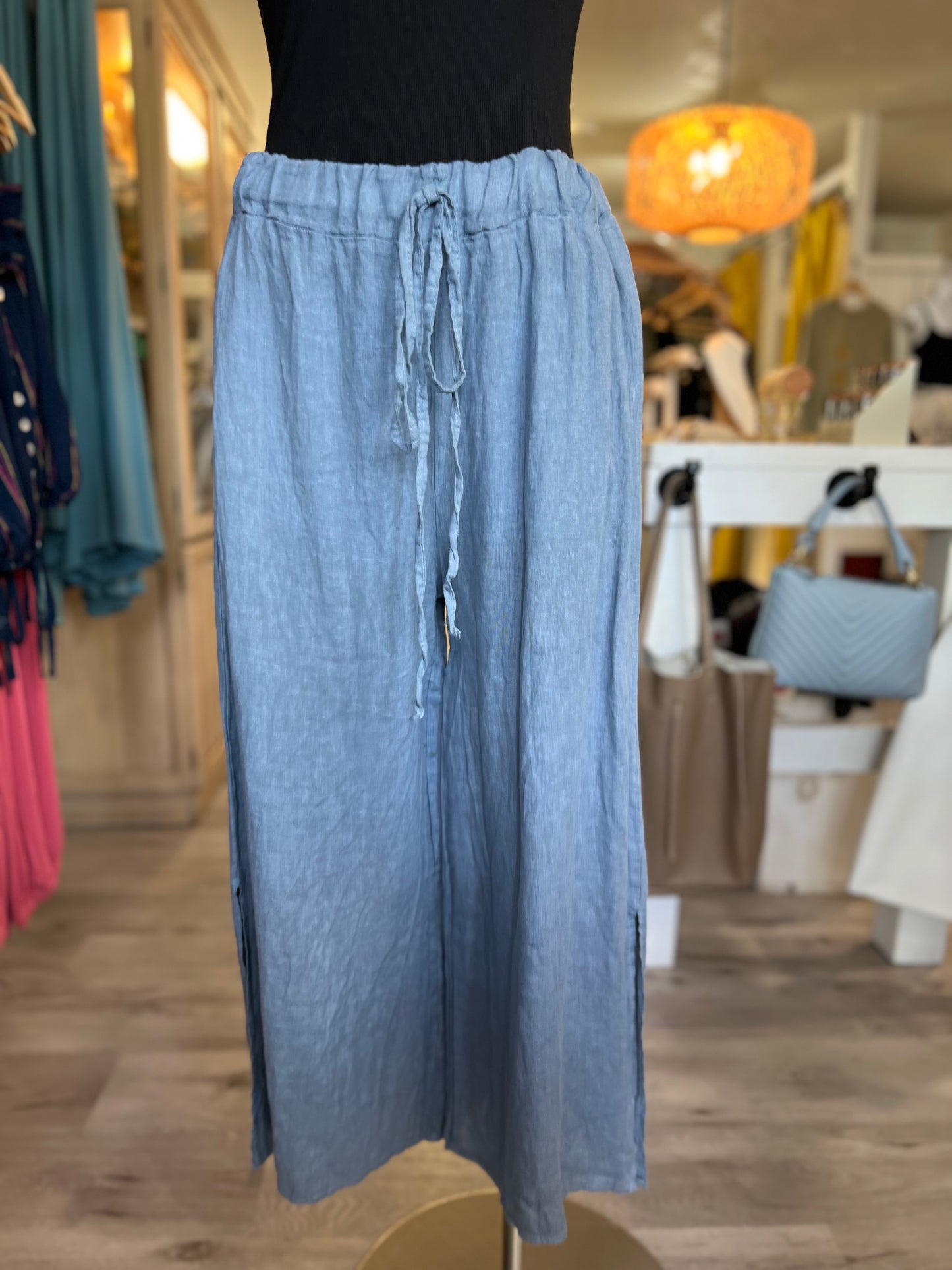 Italian Linen Pants-Denim Blue