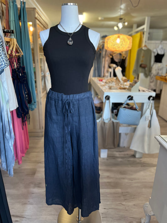 Italian Linen Pants-Navy