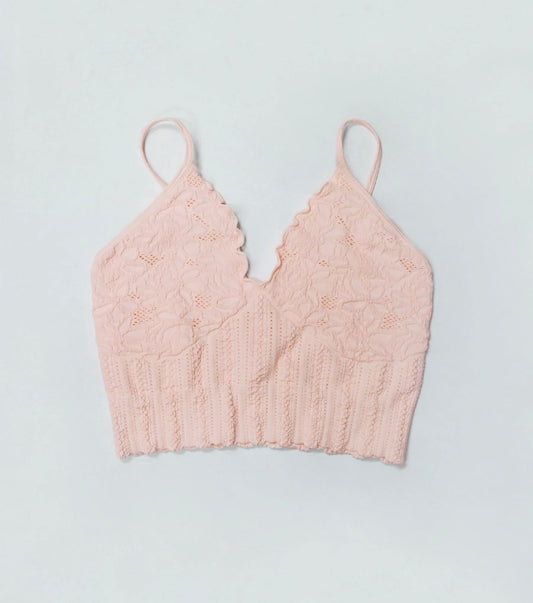 Lace Textured Bralette-Peachy Pink