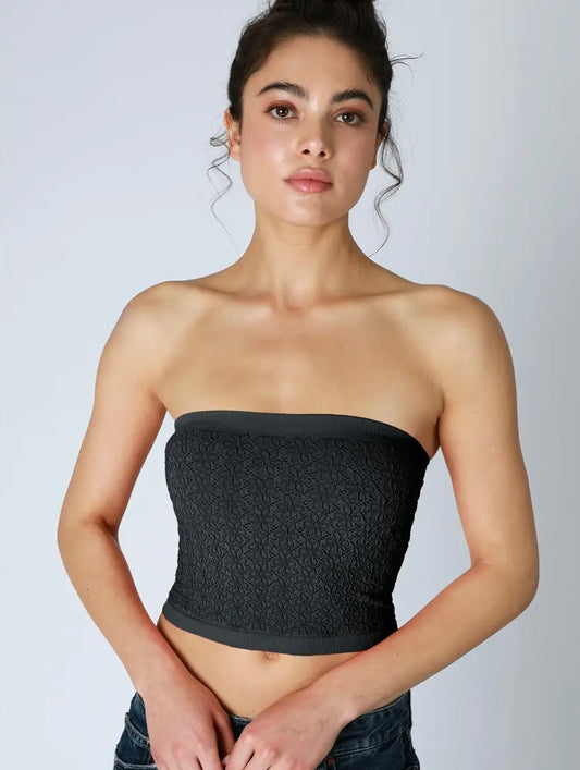Floral Lace Tube Top-Black