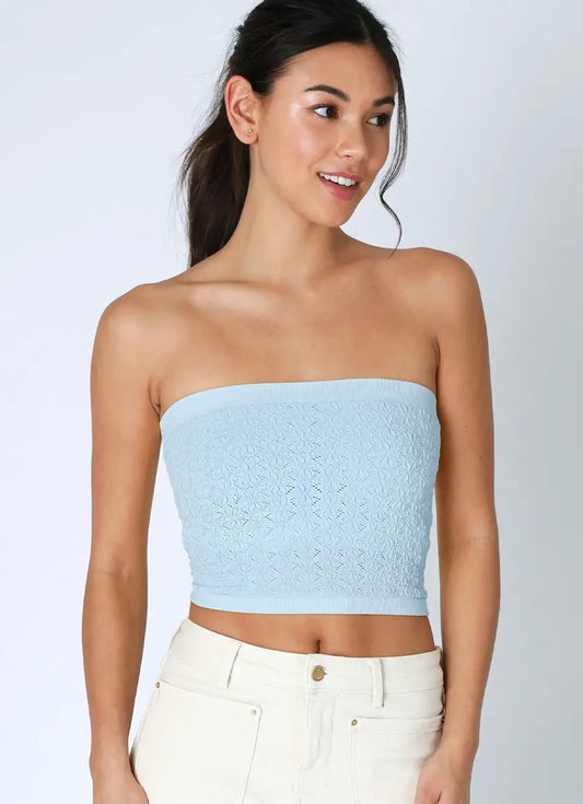 Floral Lace Tube Top-Breezy Blue
