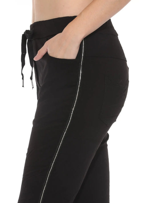 Rhinestone Stretch Pants-Black