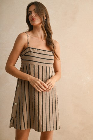 Textured & Pattern Short Dress-Brown/Black