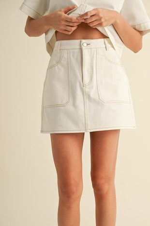 Cotton Stretch Skirt-Ecru