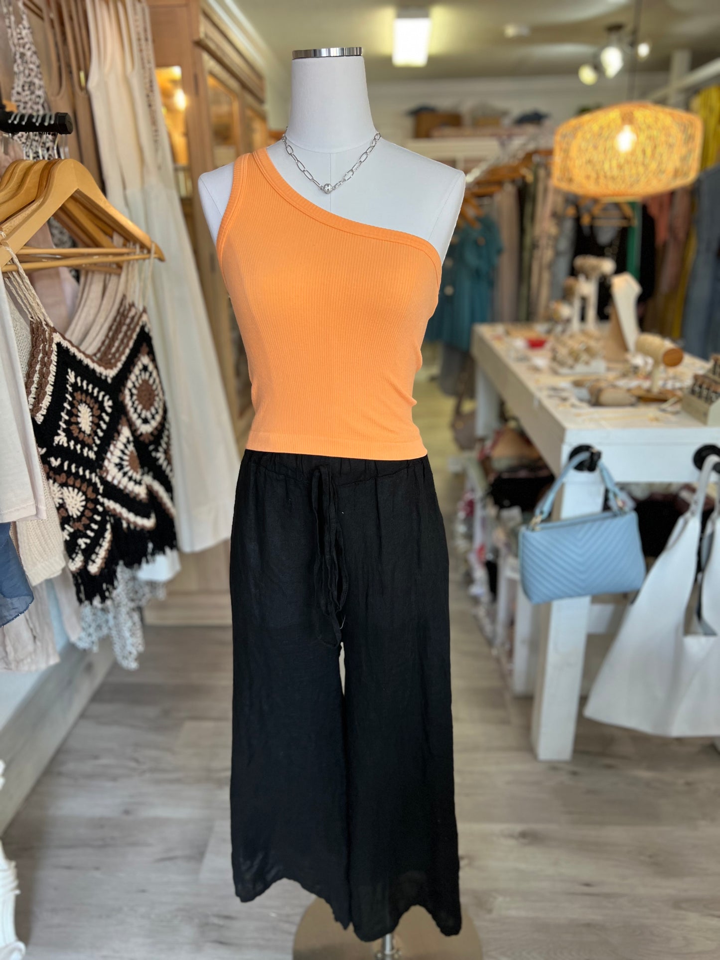 One Shoulder Tank Top-Neon Orange