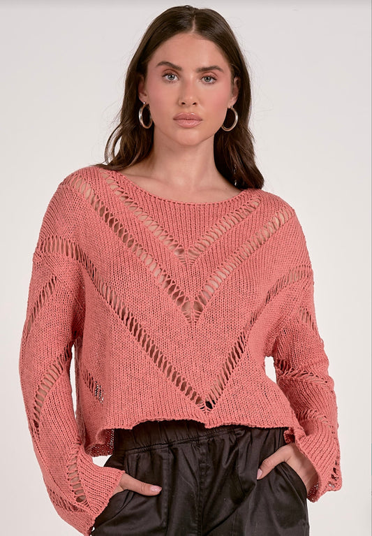 Scoop Sweater w/Cut Outs-Peach