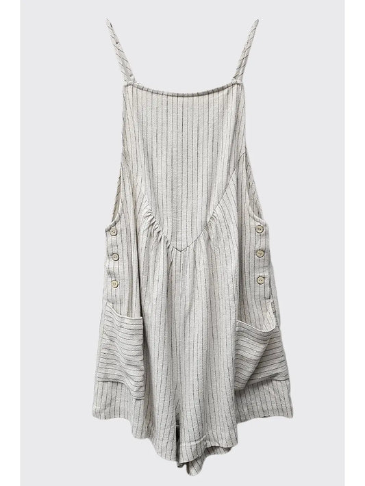 Striped Linen Romper-Natural