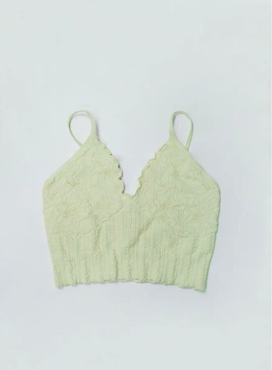 Lace Textured Bralette-Pistachio Cream