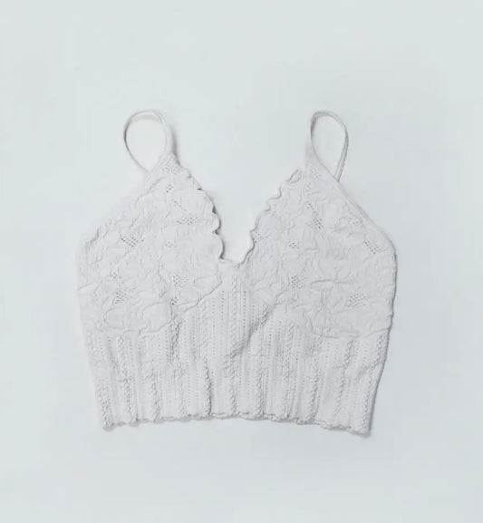 Lace Textured Bralette-White