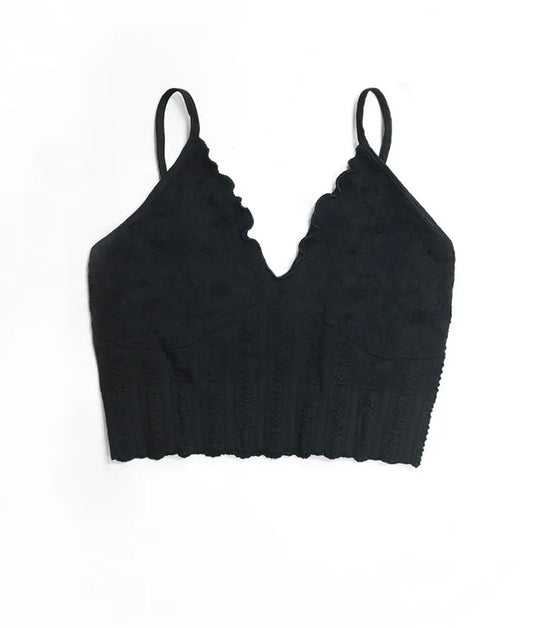 Lace Textured Bralette-Black