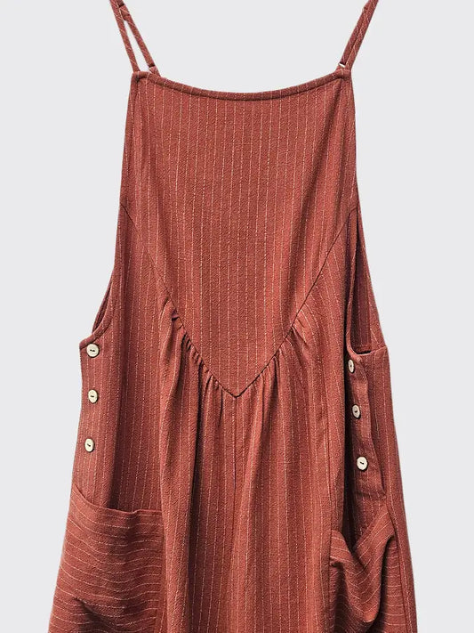 Striped Linen Romper-Terra Cotta