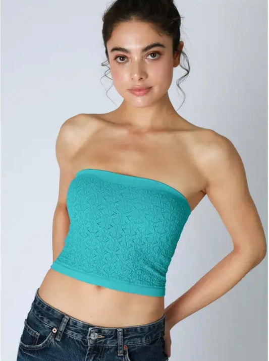 Floral Lace Tube Top-Bluebird