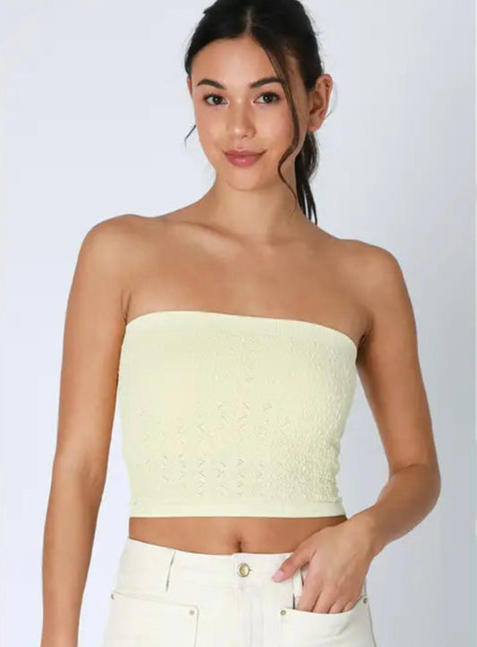 Floral Lace Tube Top-Buttercream