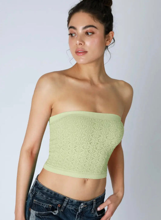 Floral Lace Tube Top-Pistachio Cream