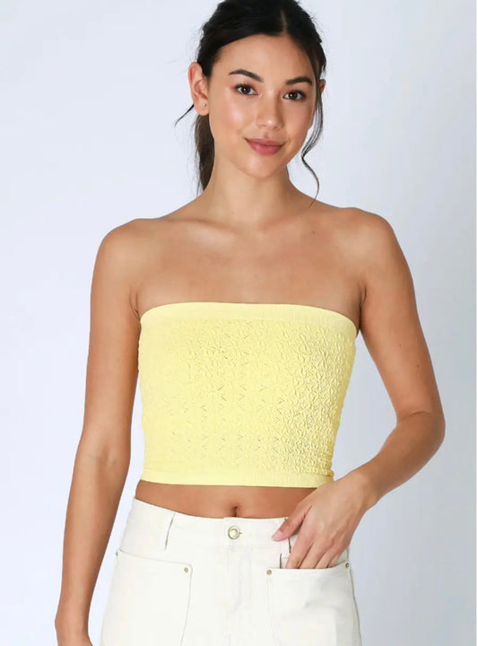 Floral Lace Tube Top-Pale Lemon