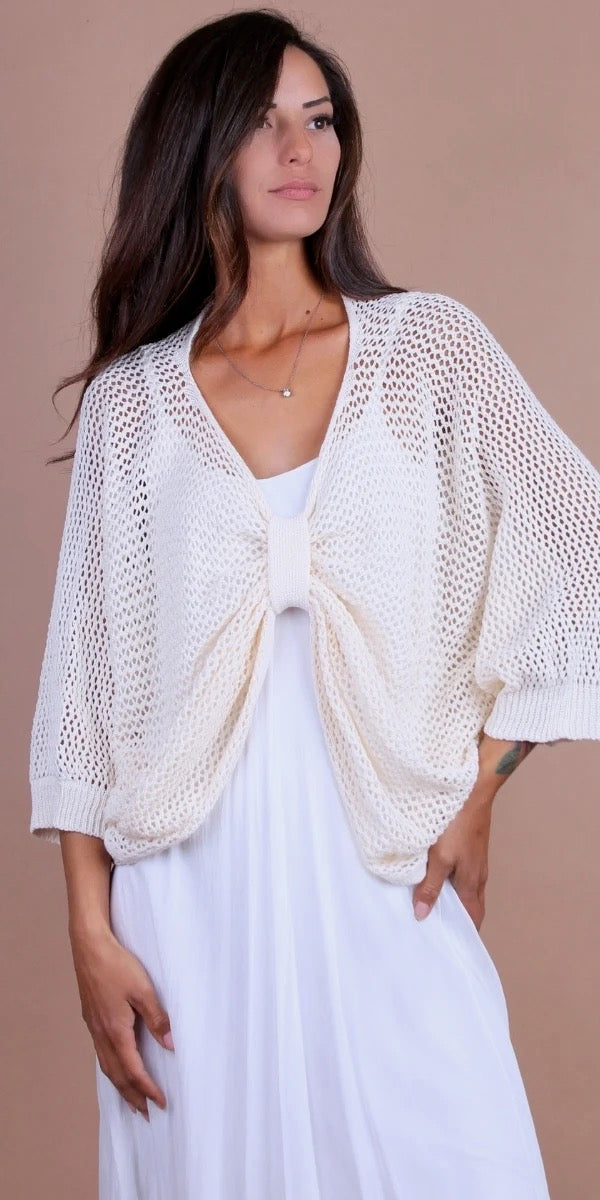 Modular Batwing Knit Top-Cream