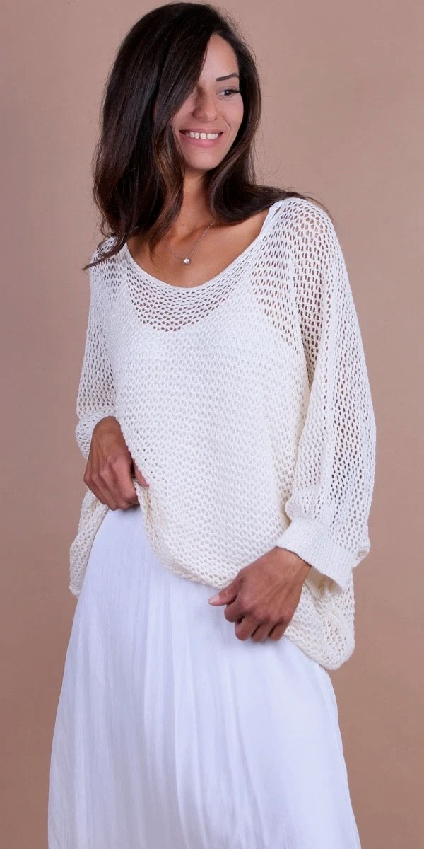 Modular Batwing Knit Top-Cream
