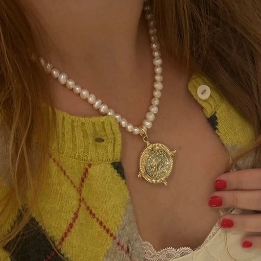 Gold Compass Pearl Necklace