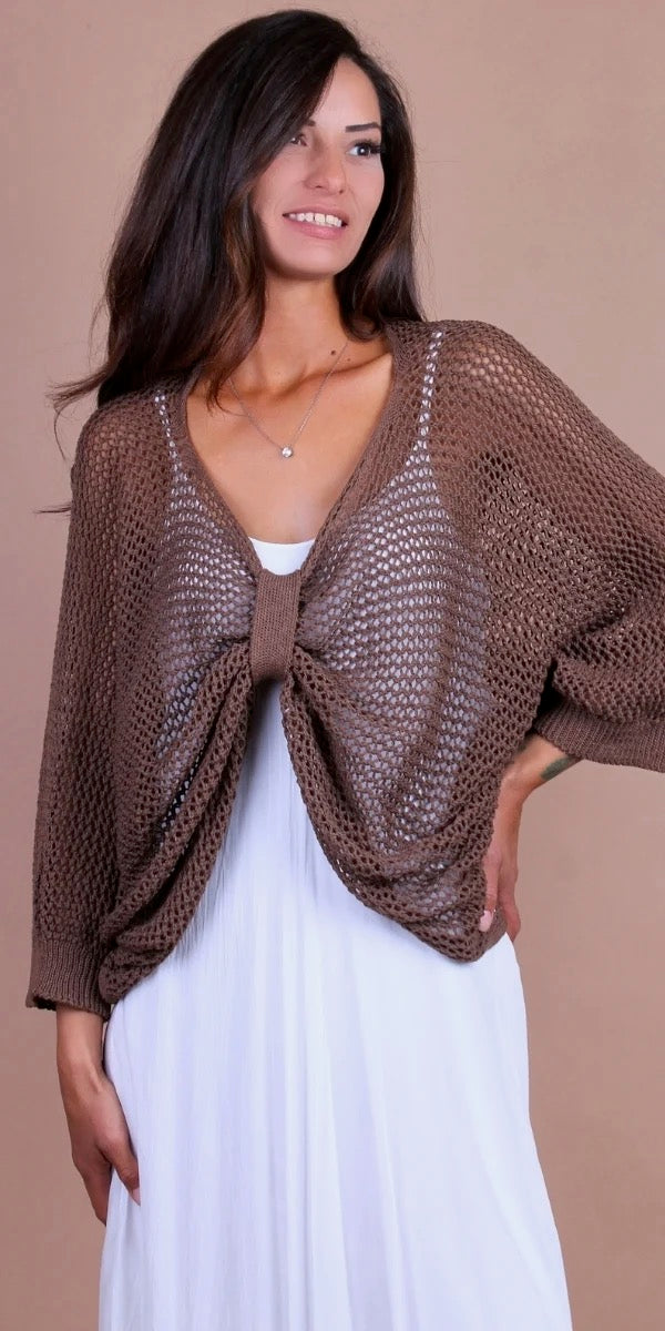Modular Batwing Knit Top-Chocolate