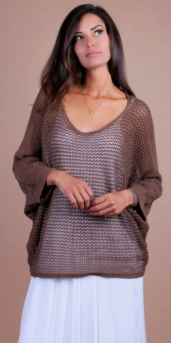 Modular Batwing Knit Top-Chocolate