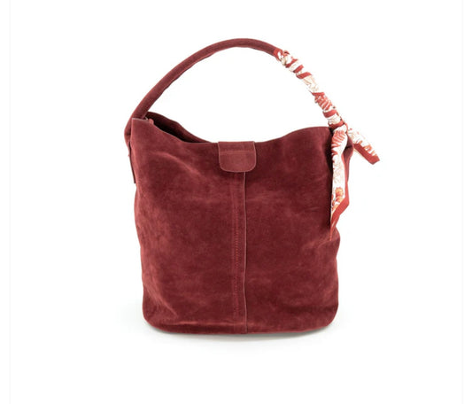 Faux Suede Bucket Bag-Burgundy