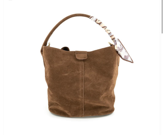 Faux Suede Bucket Bag-Chocolate