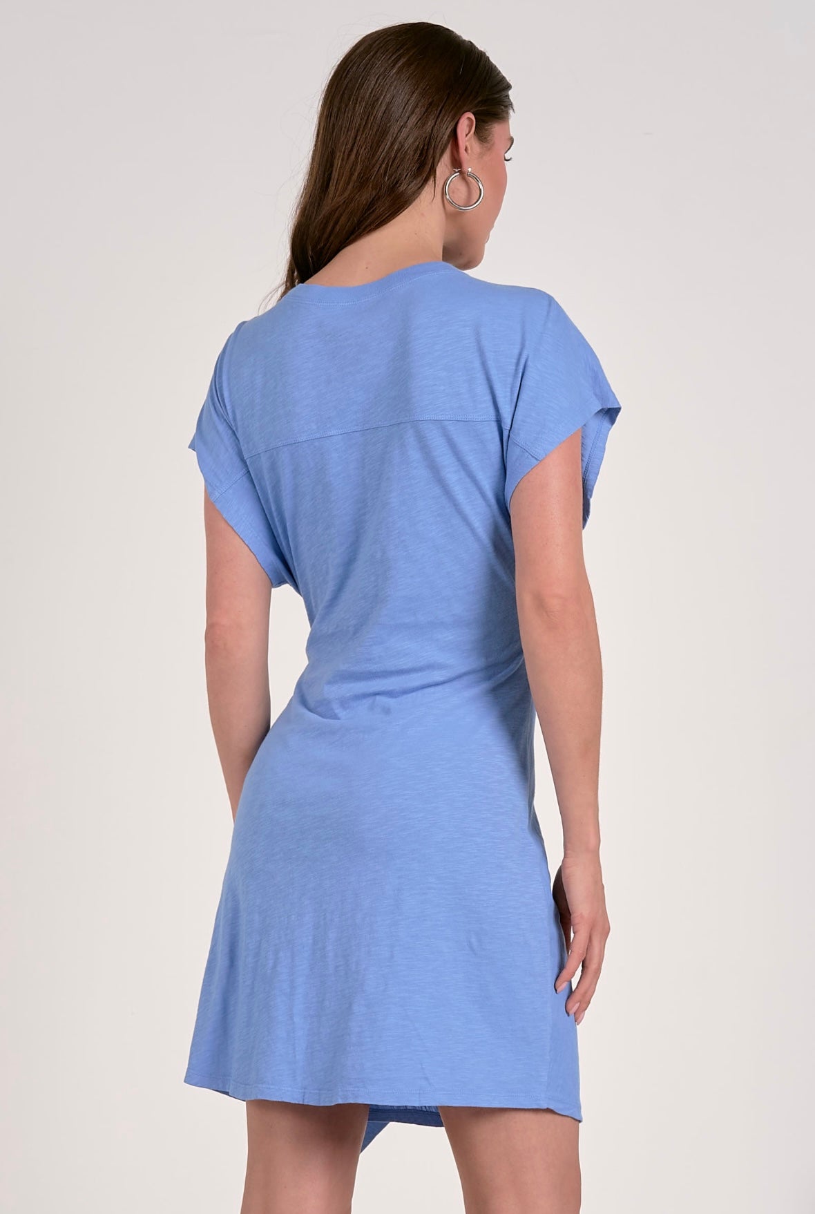 Short Sleeve Side Tie Dress-Blue
