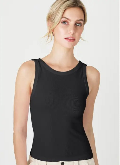 Reversible Ribbed Tank Top-Black