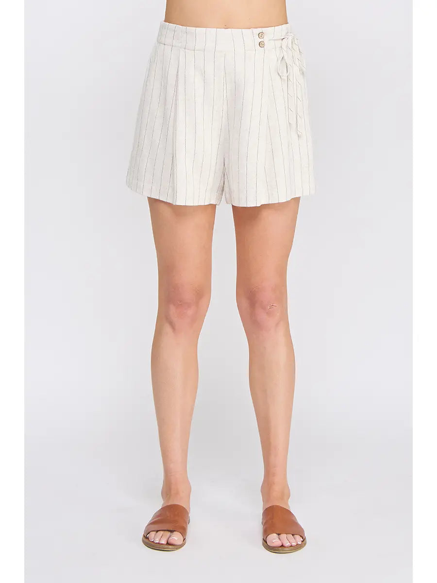 Pinstripe Soft Linen Shorts-Natural Stripe