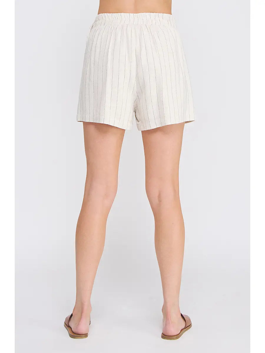 Pinstripe Soft Linen Shorts-Natural Stripe