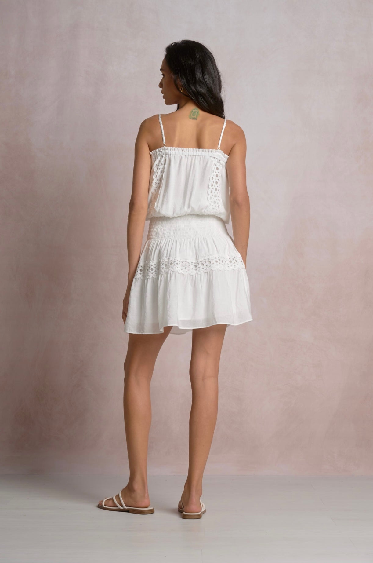 Smocked Spaghetti Strap Dress-White