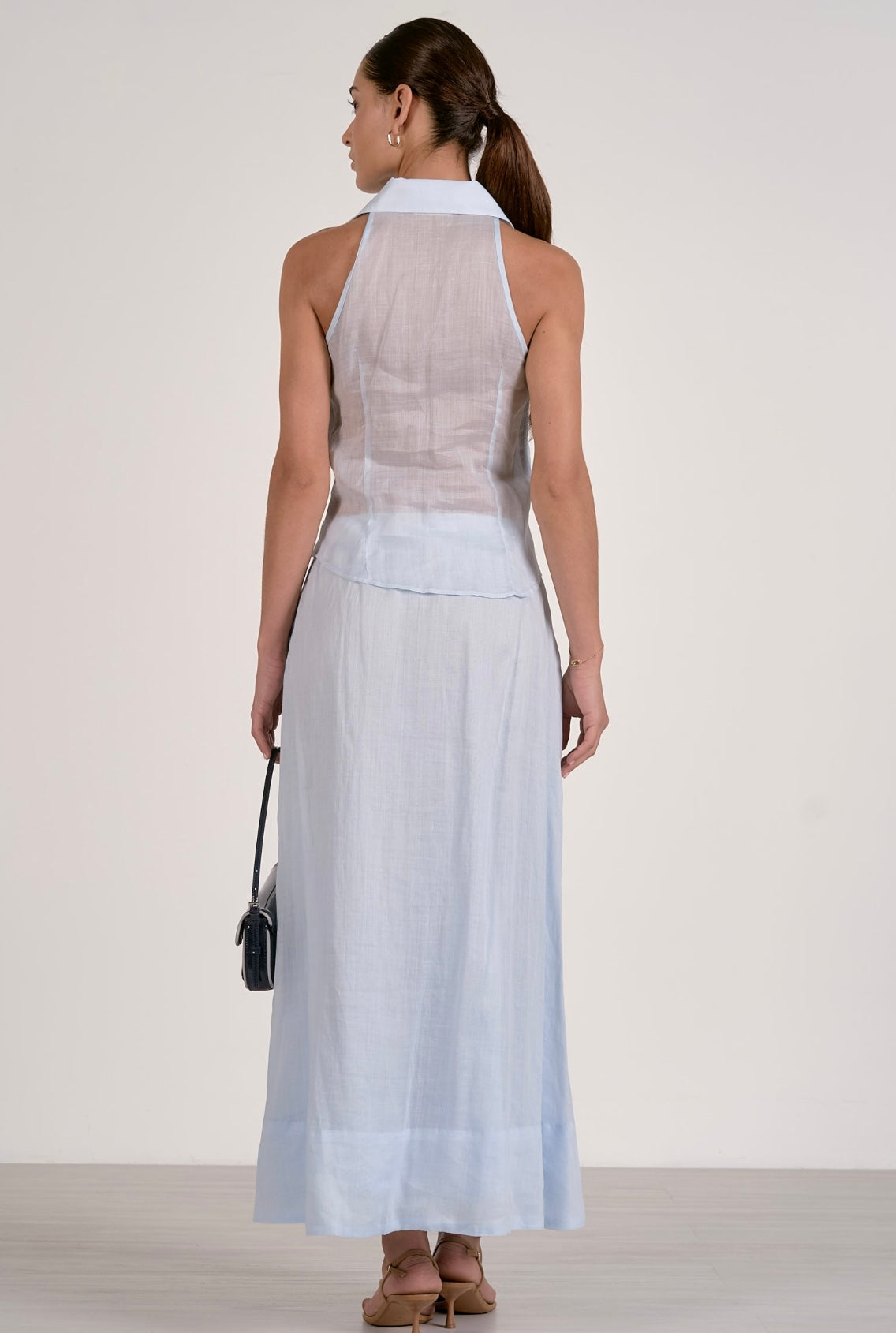 Collared Halter Top-Light Blue