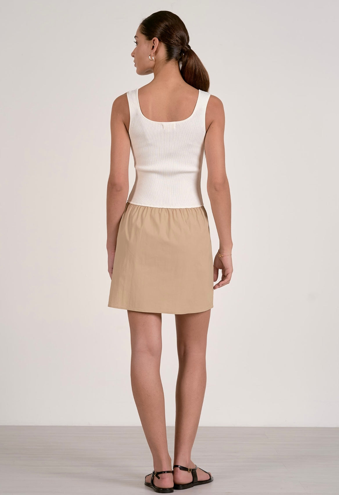 Multi Media Tank Dress-Sand/White Combo
