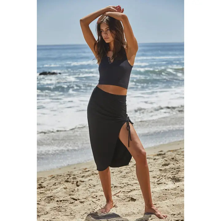 Henley Ribbed Modal Tank-Black