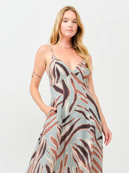 Printed Open Back Maxi Dress-Multi