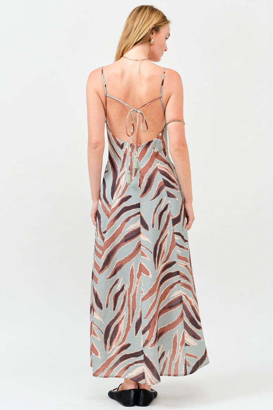 Printed Open Back Maxi Dress-Multi