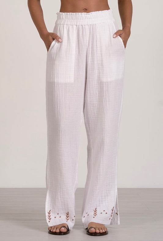 Pants w/Elastic Waistband-White