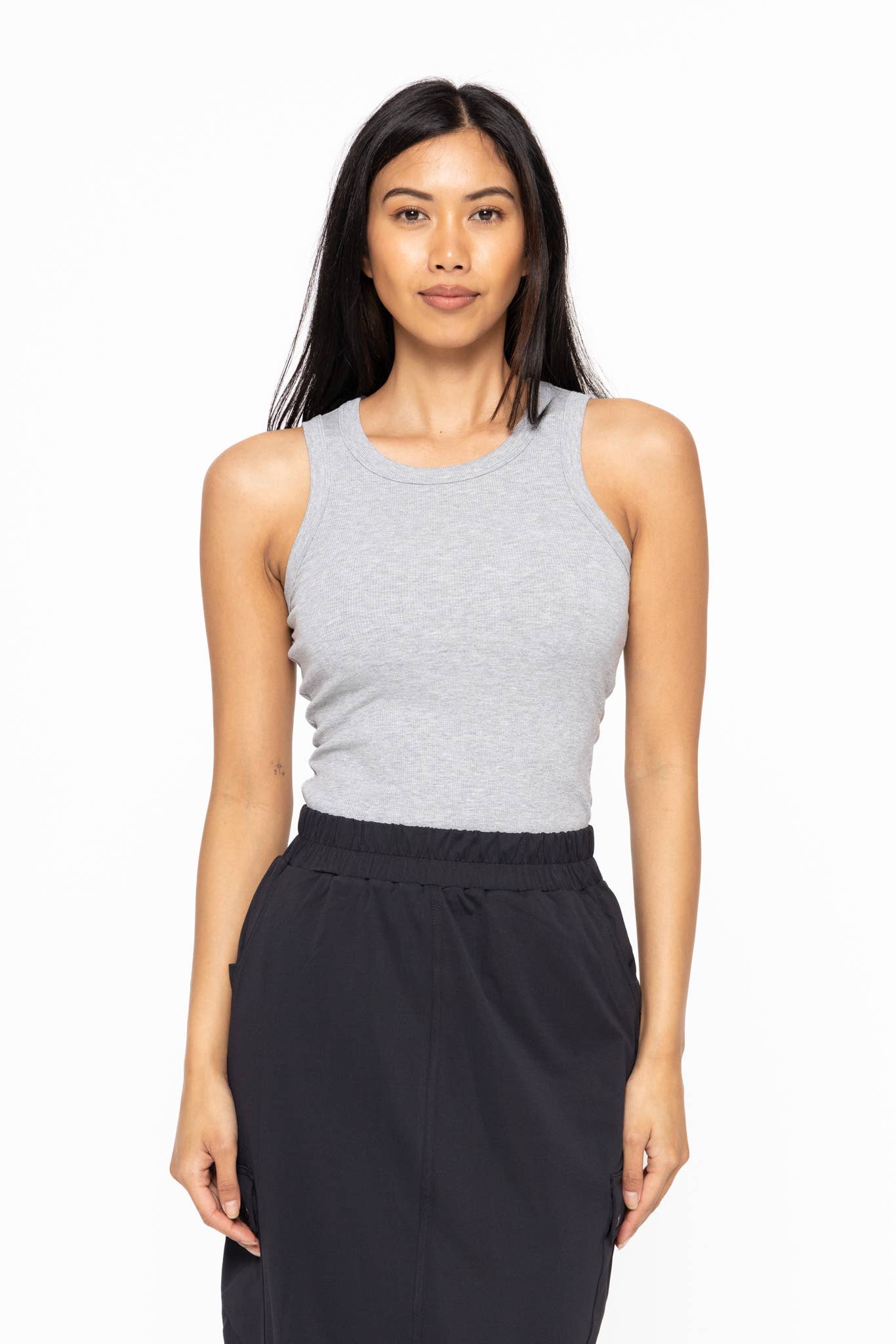 Essential Micro-Ribbed Athleisure Tank Top-Heather Grey