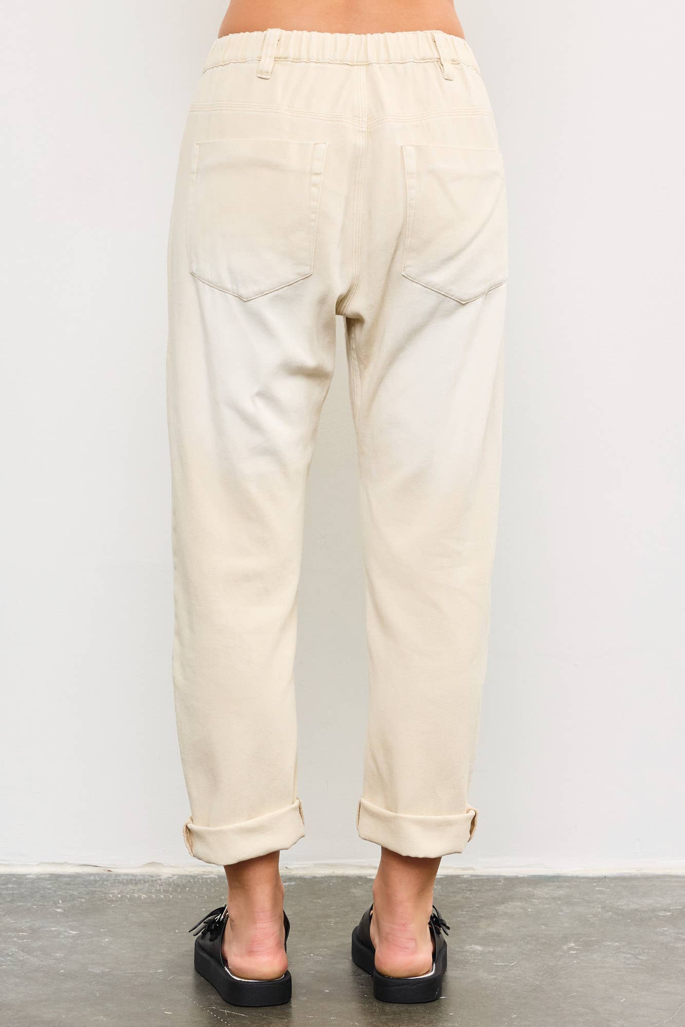 Front Tie Denim Pants-Ecru