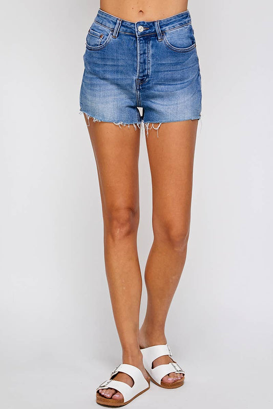 Medium Wash-High Rise Denim Shorts