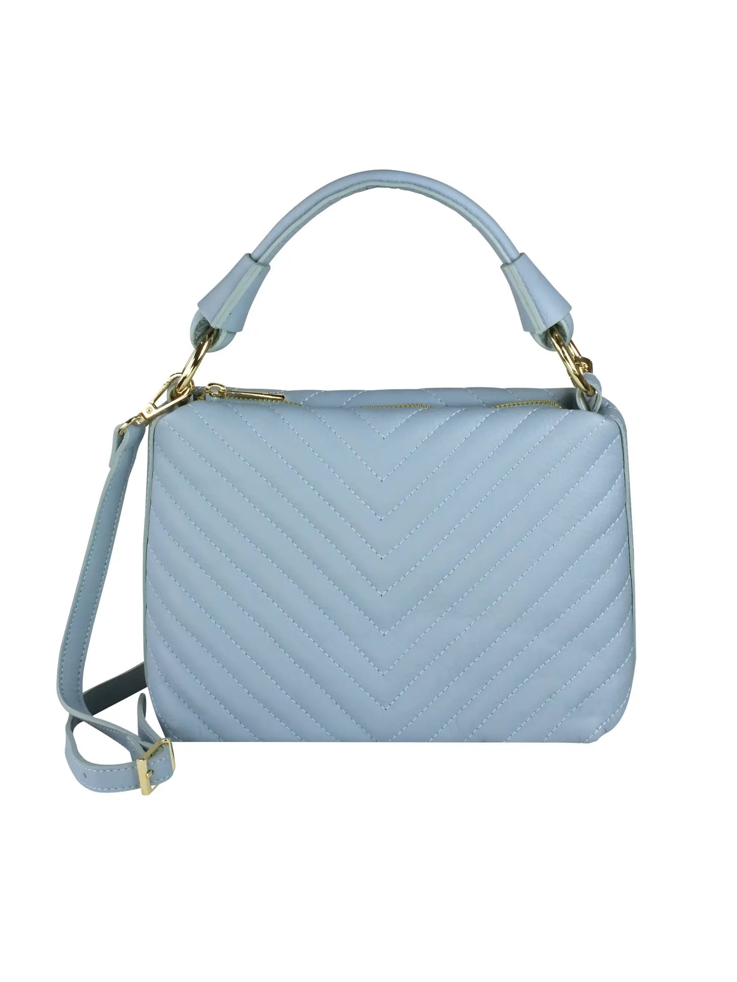 Quilted Leather Top Handle Bag-BLUE